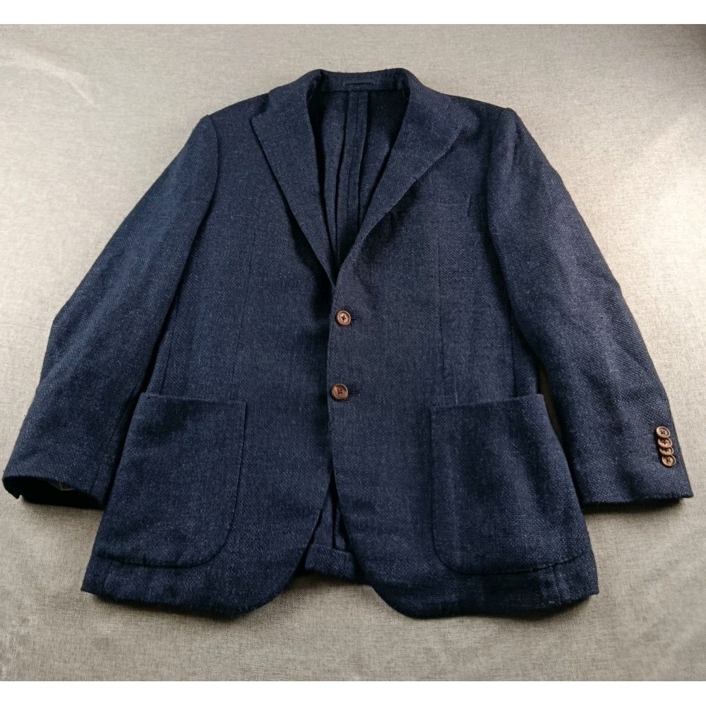 Proper Cloth Blazer Mens 40 R Blue Wool Cashmere Silk Linen Jacket Halg Lined